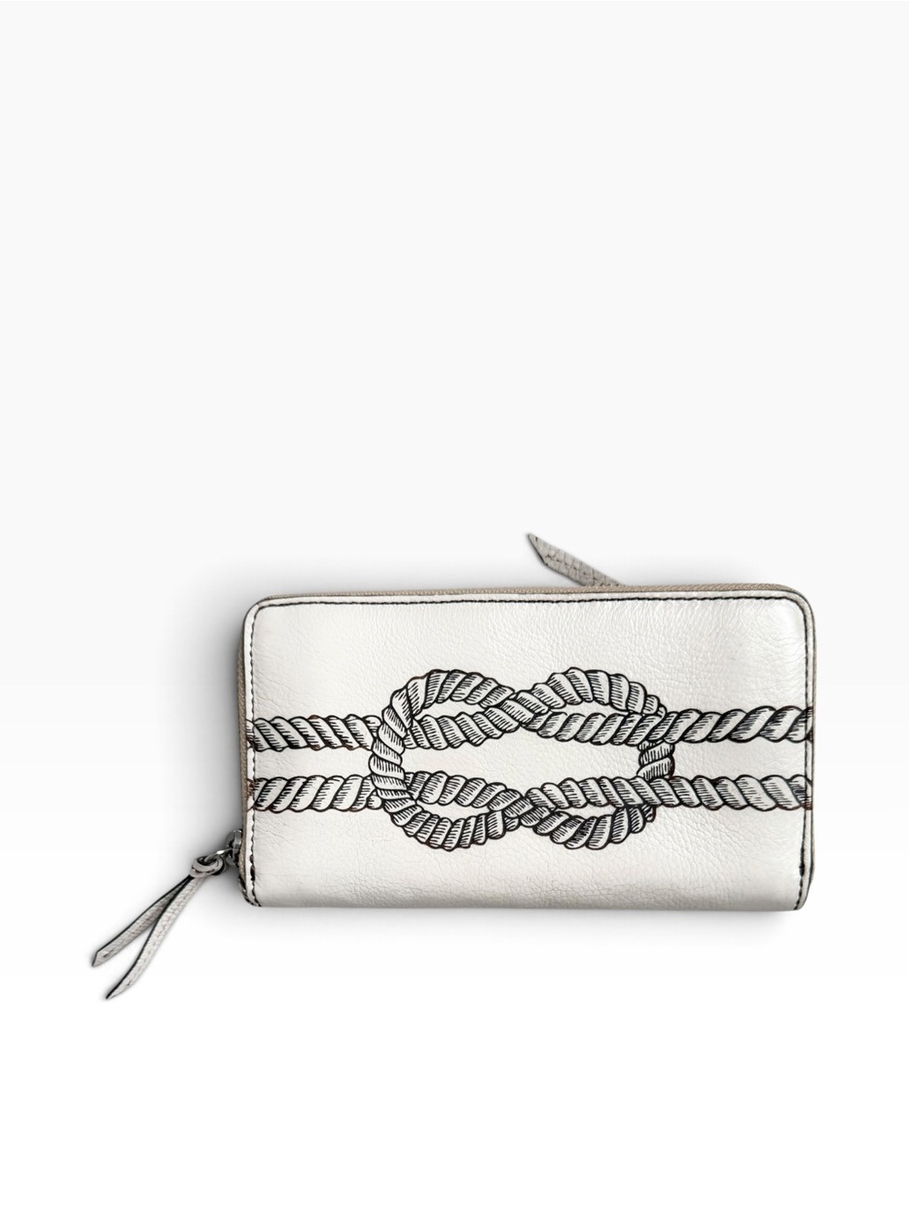 Brighton Nautical Rope Knot Leather Zip Around Wallet Ivory